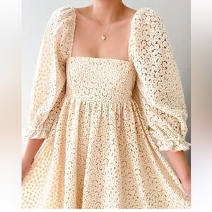 Storia Cream Floral Lace Mini Babydoll Dress